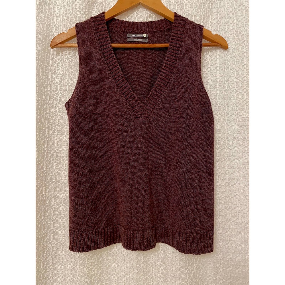 Anthropologie - Women's Purple / Brown Knit Deep V-Neck Sweater Vest - XS
